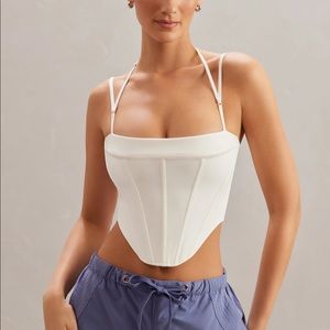 Oh Polly Centaine Square Neck Corset Top in Ivory